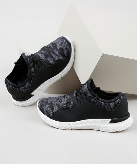 Tenis-Infantil-Molekinho-Knit-Running-Estampado-Camuflado-com-Recortes-Preto-9941868-Preto_1