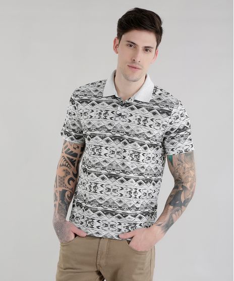Polo-em-Piquet-Estampada-Etnica-Cinza-Mescla-Claro-8617219-Cinza_Mescla_Claro_1