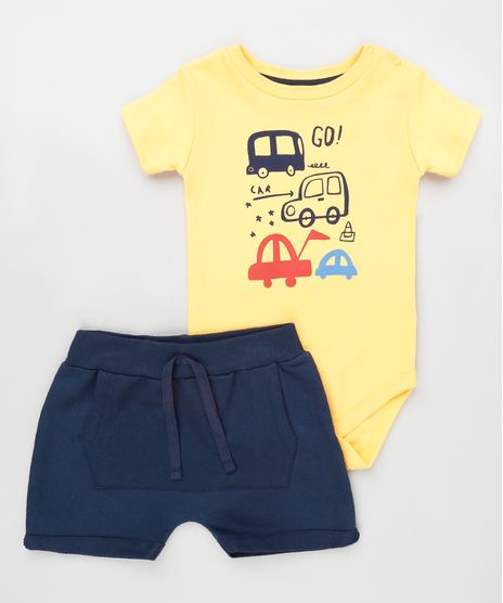 Conjunto-Infantil-de-Body-Carrinhos-Manga-Curta-Amarelo---Short-com-Bolso-Azul-Marinho-9929710-Azul_Marinho_1