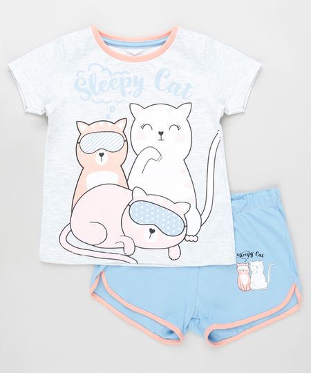 Pijama-Infantil-Gatinhos-Manga-Curta-Cinza-Mescla-Claro-9879738-Cinza_Mescla_Claro_1