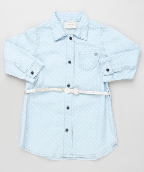 Vestido-Jeans-Infantil-Chemise-Estampado-de-Poa-Manga-Longa-com-Cinto-Azul-Claro-9933309-Azul_Claro_1
