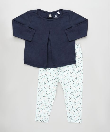 Conjunto-Infantil-de-Blusa-Flame-Manga-Longa-Azul-Marinho---Calca-Estampada-Floral-Verde-Claro-9922709-Verde_Claro_1