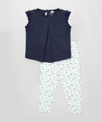 Conjunto-Infantil-de-Blusa-Flame-Manga-Curta-Azul-Marinho---Calca-Estampada-Floral-Verde-Claro-9922708-Verde_Claro_1