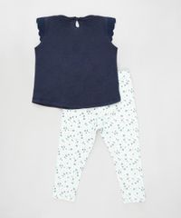 Conjunto-Infantil-de-Blusa-Flame-Manga-Curta-Azul-Marinho---Calca-Estampada-Floral-Verde-Claro-9922708-Verde_Claro_2