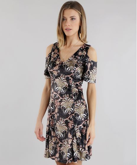 Vestido-Open-Shoulder-Estampado-Floral-em-Veludo-Preto-8655731-Preto_1