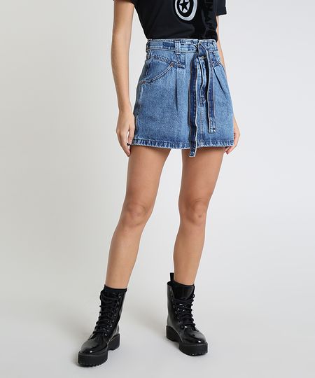 Saia-Jeans-Feminina-Curta-com-Cinto-Azul-Medio-9944930-Azul_Medio_1