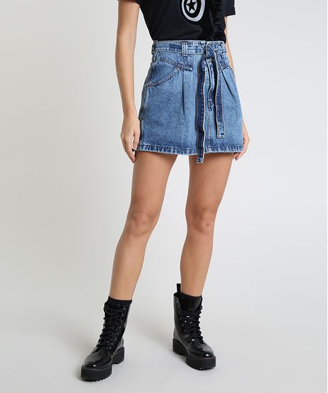 Saia-Jeans-Feminina-Curta-com-Cinto-Azul-Medio-9944930-Azul_Medio_1