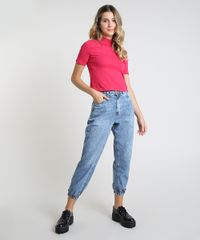 Blusa-Feminina-Basica-Manga-Curta-Gola-Alta-Rosa-Escuro-9941595-Rosa_Escuro_3
