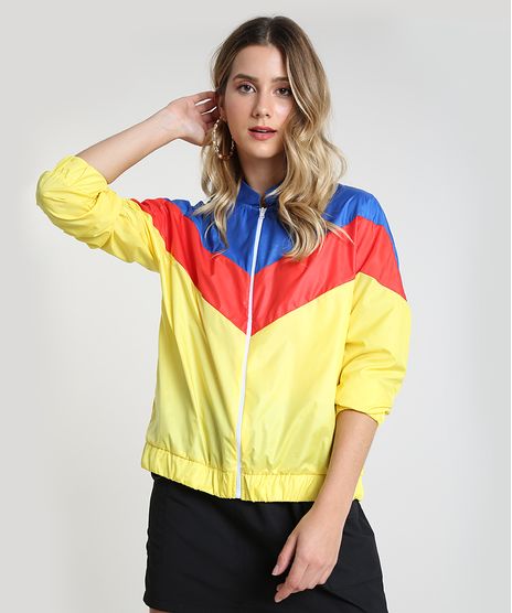 Jaqueta-Corta-Vento-Feminina-em-Nylon-com-Recortes-Amarela-9943599-Amarelo_1