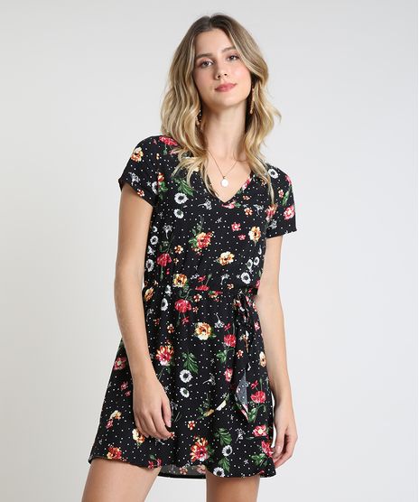 Vestido-Feminino-Curto-Estampado-Floral-Manga-Curta-Preto-9877764-Preto_1