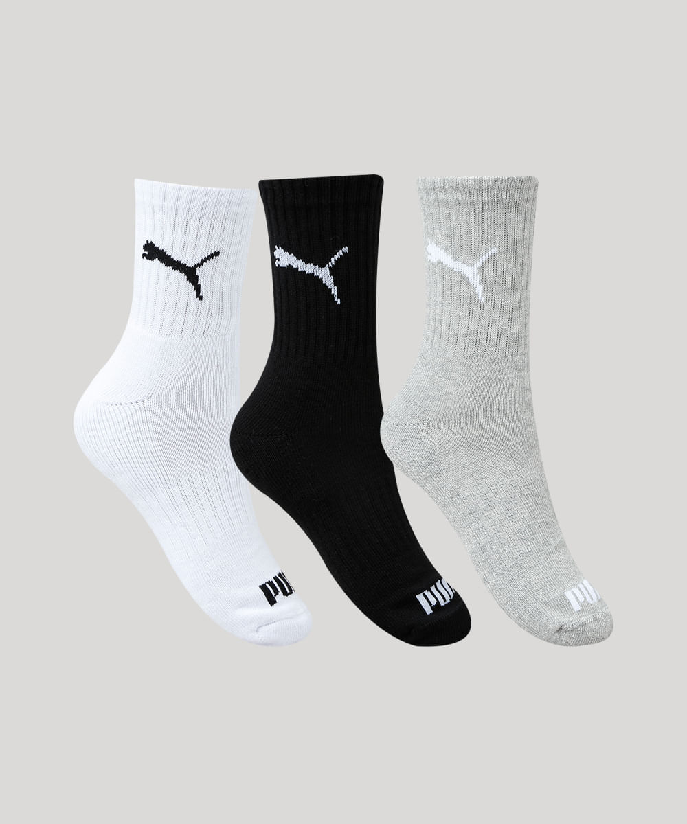 Kit de 3 Pares de Meias Masculinas Cano médio Puma - multicor
