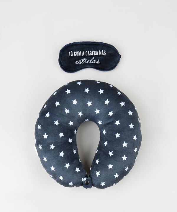 Kit de Apoio de Pescoço Estampado de Estrelas + Tapa Olho com Bordado Preto Único