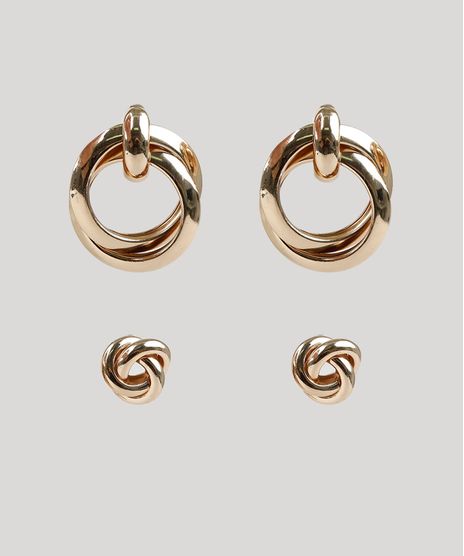 Kit-de-2-Brincos-Femininos-Entrelacados-Dourado-9860333-Dourado_1