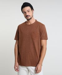 Camiseta-Masculina-com-Bolso-Manga-Curta-Gola-Careca-Marrom-9942905-Marrom_1