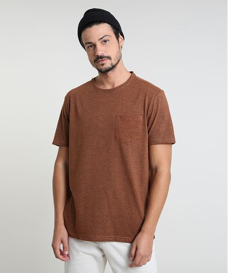Camiseta-Masculina-com-Bolso-Manga-Curta-Gola-Careca-Marrom-9942905-Marrom_1