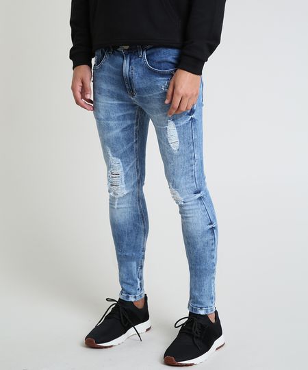 Calca-Jeans-Masculina-Super-Skinny-Destroyed-Azul-Medio-9884263-Azul_Medio_1