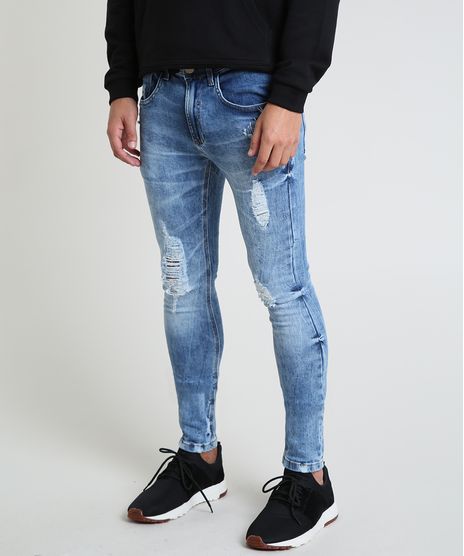 Calca-Jeans-Masculina-Super-Skinny-Destroyed-Azul-Medio-9884263-Azul_Medio_1