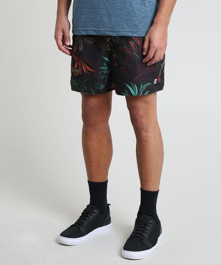 Short-Masculino-Estampado-de-Folhagem-com-Bolsos-Preto-9788127-Preto_1 Short-Masculino-Estampado-de-Folhagem-com-Bolsos-Preto-9788127-Preto_1
