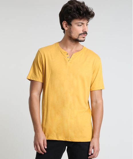 Camiseta-Masculina-BBB-Basica-com-Botoes-Manga-Curta-Gola-Careca-Mostarda-9555552-Mostarda_1