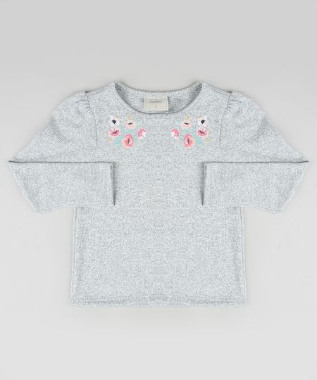 Blusa-Infantil-com-Bordado-de-Flores-Manga-Longa-Cinza-Mescla-9930316-Cinza_Mescla_1