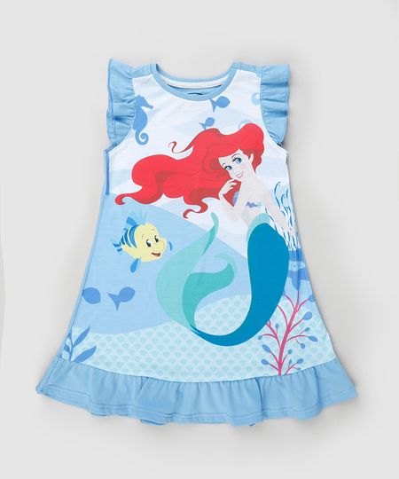 Camisola-Infantil-Pequena-Sereia-Ariel-com-Babados-Sem-Manga-Azul-9879743-Azul_1
