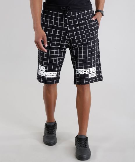 Bermuda-Relaxed-em-Moletom-Listrada-Preta-8589542-Preto_1