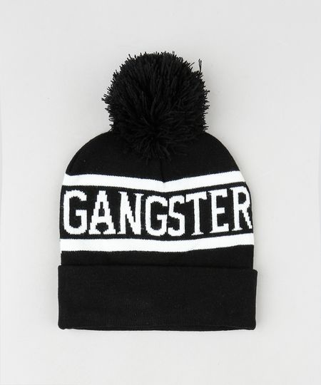 Gorro-Masculino--Gangster--em-Trico-com-Pompom-e-Barra-Dobrada-Preto-9801871-Preto_1