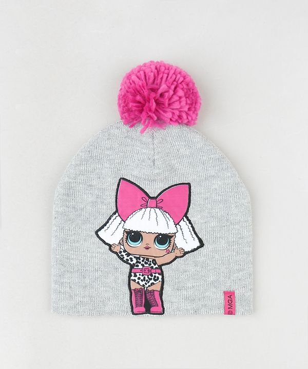 Gorro Infantil LOL Surprise em Tricô com Pompom Cinza Mescla Único