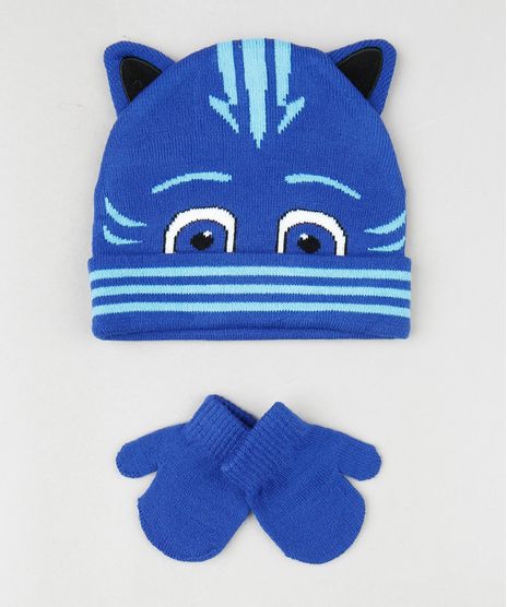 Kit-Infantil-de-Gorro-Menino-Gato-PJ-Masks-com-Orelhas---Luva-em-Trico-Azul-9784979-Azul_1