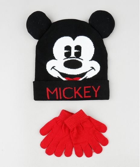 Kit-Infantil-de-Gorro-Mickey-com-Orelhas-Preto---Luva-em-Trico-Vermelha-9784918-Vermelho_1