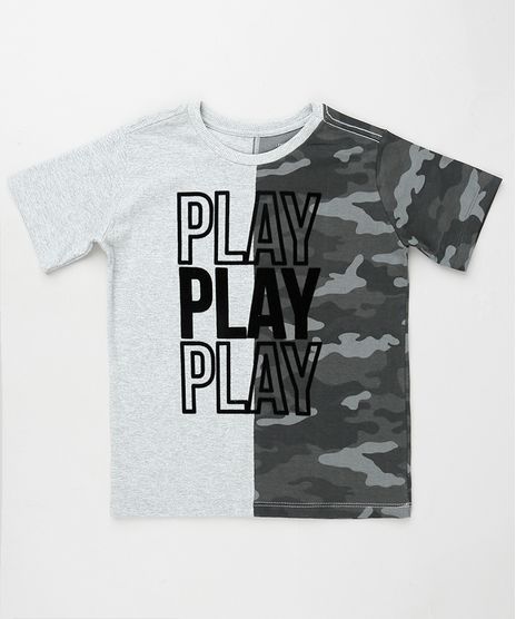 Camiseta-Infantil--Play--com-Recorte-Camuflado-Manga-Curta-Cinza-Mescla-9876758-Cinza_Mescla_1