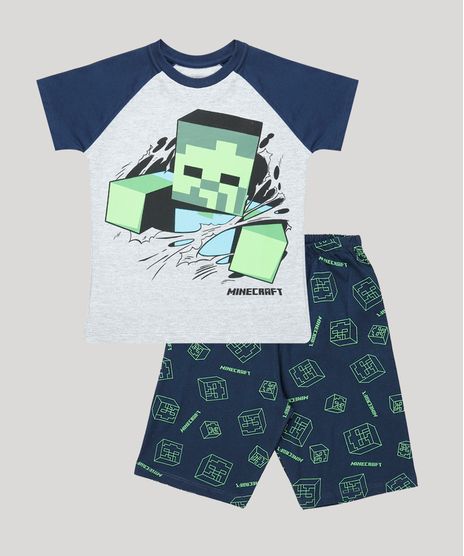 Pijama-Infantil-Minecraft-Raglan-Manga-Curta-Cinza-Mescla-9878560-Cinza_Mescla_1