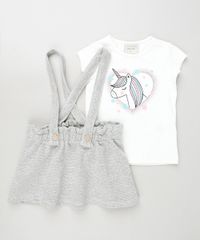 Conjunto-Infantil-de-Blusa-Unicornio-Manga-Curta-Branca---Salopete-com-Textura-e-Botoes-Cinza-9933963-Cinza_1
