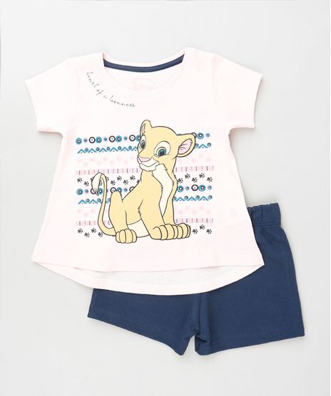 Conjunto-Infantil-Nala-O-Rei-Leao-de-Blusa-Manga-Curta-Rosa-Claro---Short-em-Moletom-Azul-Marinho-9880768-Azul_Marinho_1