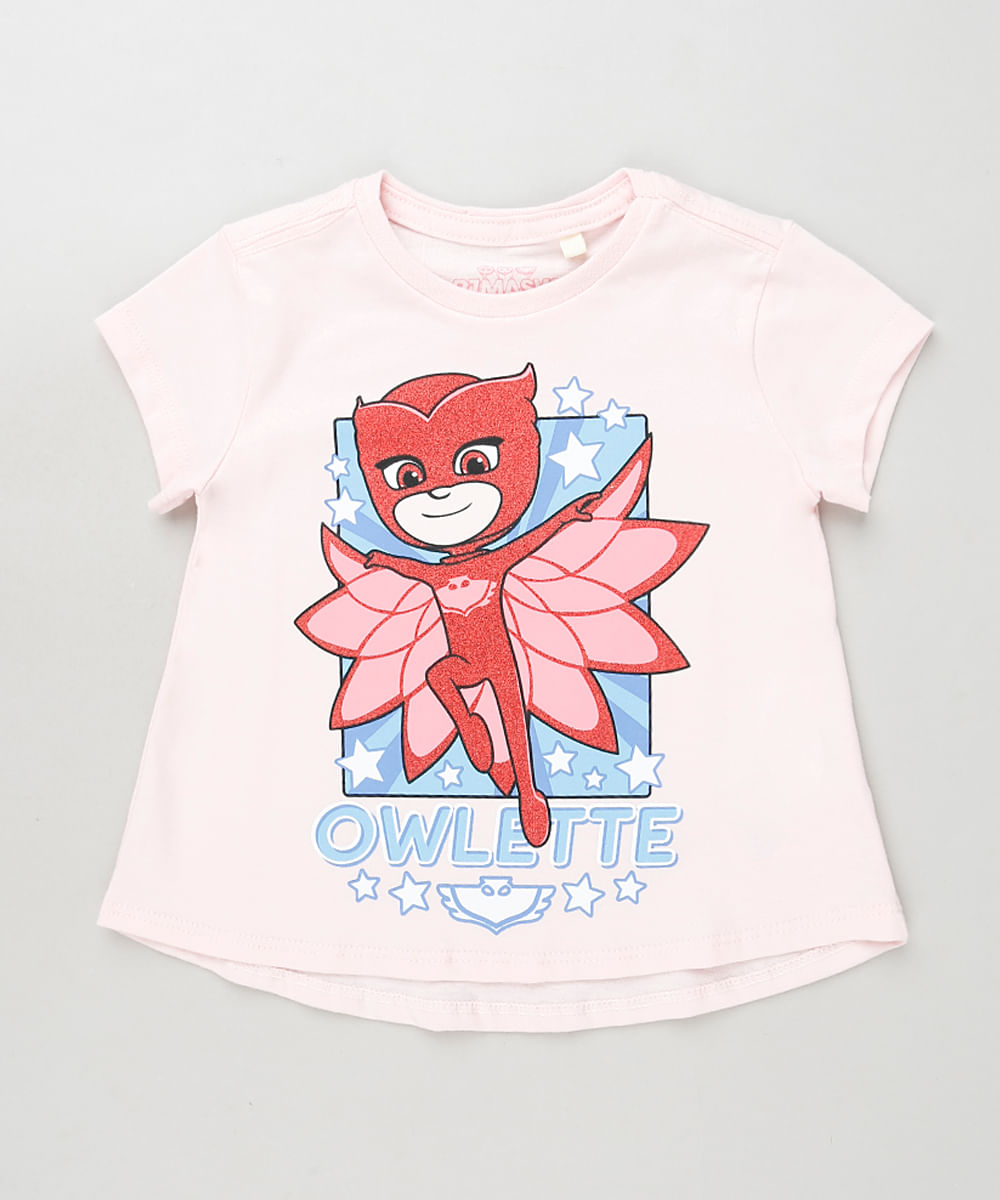 Blusa Infantil Corujita PJ Masks Manga Curta Rosa