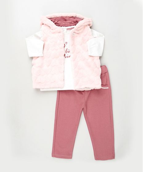 Conjunto-Infantil-Blusa-Manga-Longa-Branca---Colete-com-Pelo---Calca-em-Moletom-Rosa-9842861-Rosa_1