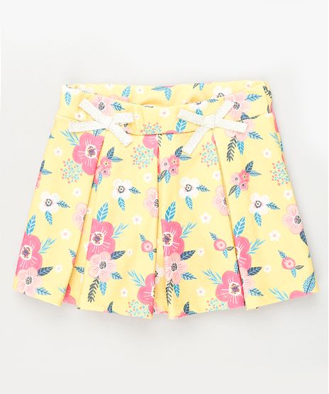 Short-Saia-Infantil-Estampado-Floral-com-Lacos-e-Pregas-Amarelo-9939605-Amarelo_1