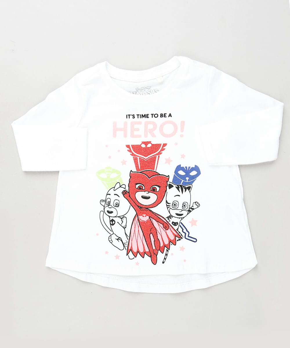 Blusa Infantil PJ Masks Manga Longa Branca