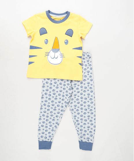 Pijama-Infantil-Tigre-Manga-Curta-Amarelo-9879628-Amarelo_1