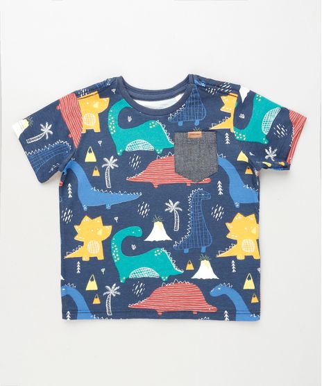 Camiseta-Infantil-Estampada-de-Dinossauros-com-Bolso-Manga-Curta-Azul-Marinho-9928983-Azul_Marinho_1