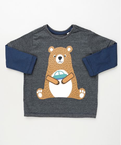 Camiseta-Infantil-com-Estampa-Interativa-de-Urso-Manga-Longa-Cinza-Mescla-Escuro-9910443-Cinza_Mescla_Escuro_1
