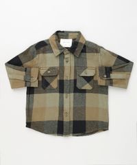 Camisa-Infantil-Estampada-Xadrez-em-Flanela-com-Bolsos-Manga-Longa-Bege-9810806-Bege_1