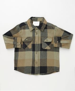 Camisa-Infantil-Estampada-Xadrez-em-Flanela-com-Bolsos-Manga-Longa-Bege-9810806-Bege_1