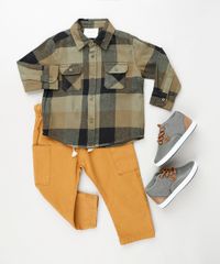 Camisa-Infantil-Estampada-Xadrez-em-Flanela-com-Bolsos-Manga-Longa-Bege-9810806-Bege_3