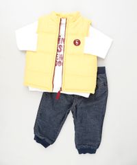 Conjunto-Infantil-de-Camiseta-Manga-Longa-Branca---Colete-Puffer-Amarelo---Calca-Jeans-Jogger-em-Moletom-Cinza-Mescla-Escuro-9842892-Cinza_Mescla_Escuro_1