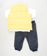 Conjunto-Infantil-de-Camiseta-Manga-Longa-Branca---Colete-Puffer-Amarelo---Calca-Jeans-Jogger-em-Moletom-Cinza-Mescla-Escuro-9842892-Cinza_Mescla_Escuro_2