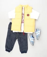 Conjunto-Infantil-de-Camiseta-Manga-Longa-Branca---Colete-Puffer-Amarelo---Calca-Jeans-Jogger-em-Moletom-Cinza-Mescla-Escuro-9842892-Cinza_Mescla_Escuro_3