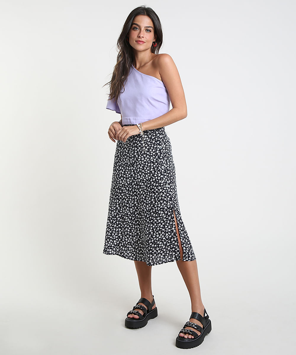 saia preta com abertura na perna