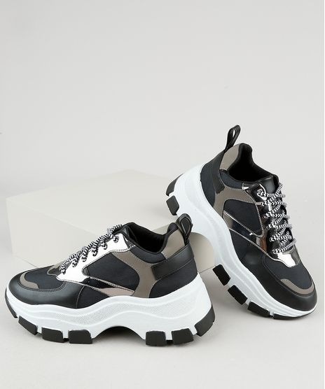 Tenis-Feminino-Oneself-Chunky-com-Recorte-Metalizado-Preto-9943073-Preto_1
