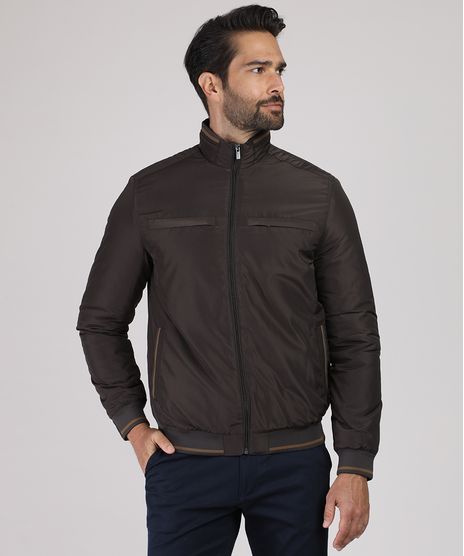 Jaqueta-Masculina-Acolchoada-em-Nylon-com-Bolsos-Gola-Alta-Marrom-Escuro-9812441-Marrom_Escuro_1
